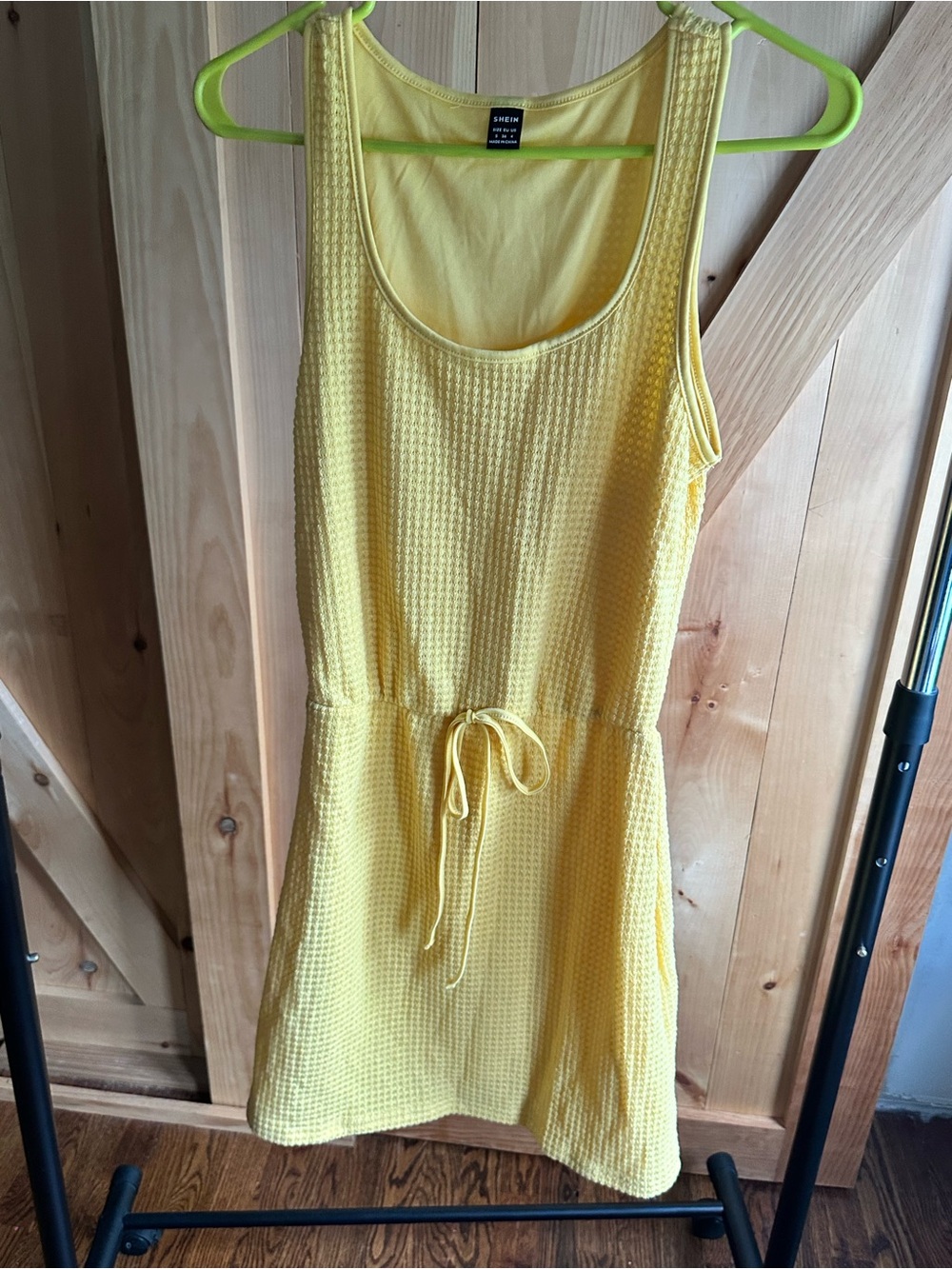 SHEIN Yellow Waffle-Knit Drawstring Tank Dress